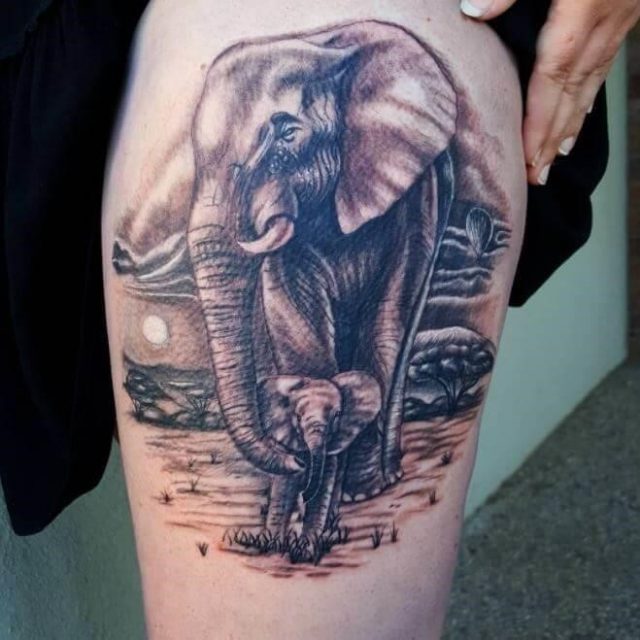 Mom and baby elephant tattoo