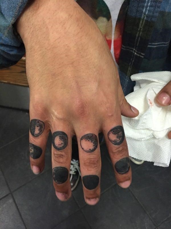 Moon phases finger tattoos for men