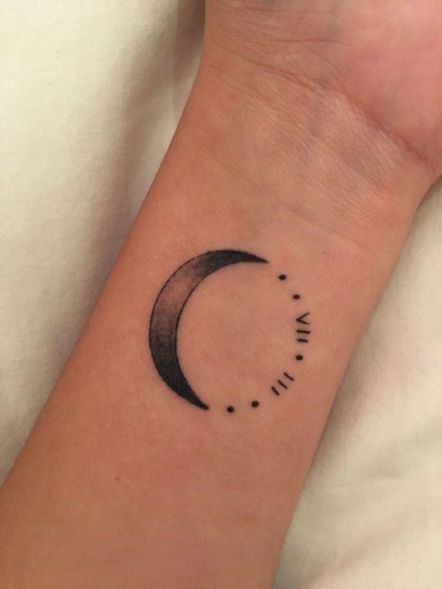 Moon roman numeral wrist tattoo white background