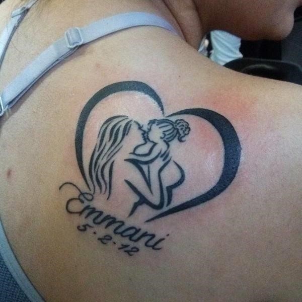 Mother daughter heart tattoo with birth date