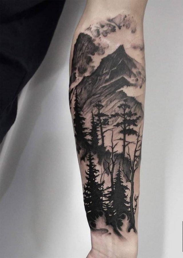 Mountain and tree tattoo