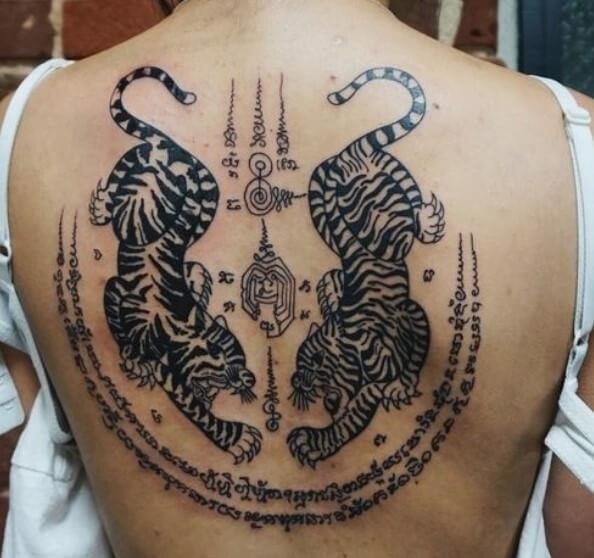 Muay thai tiger tattoo lady