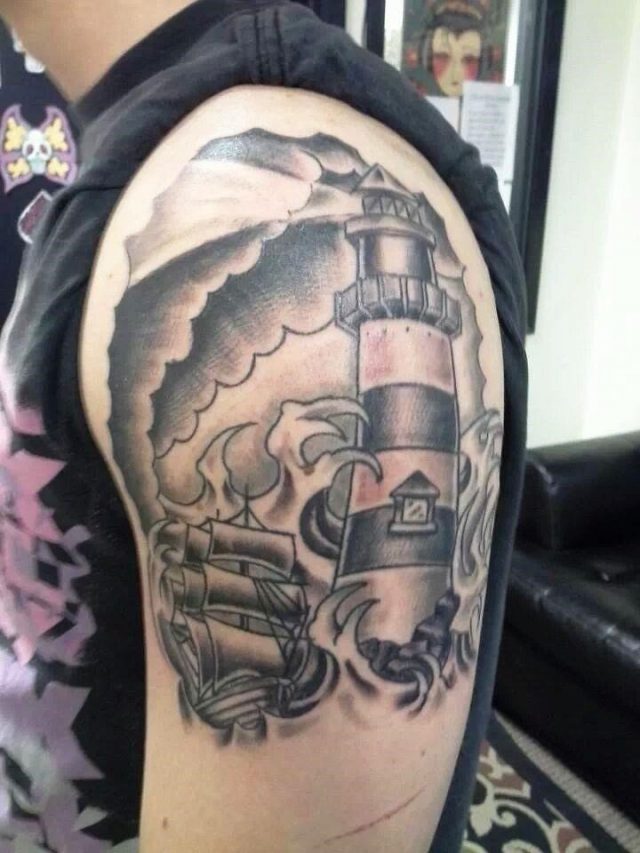 Name and lighthouse tattoos