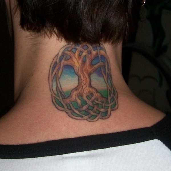 Neck tree of life tattoo