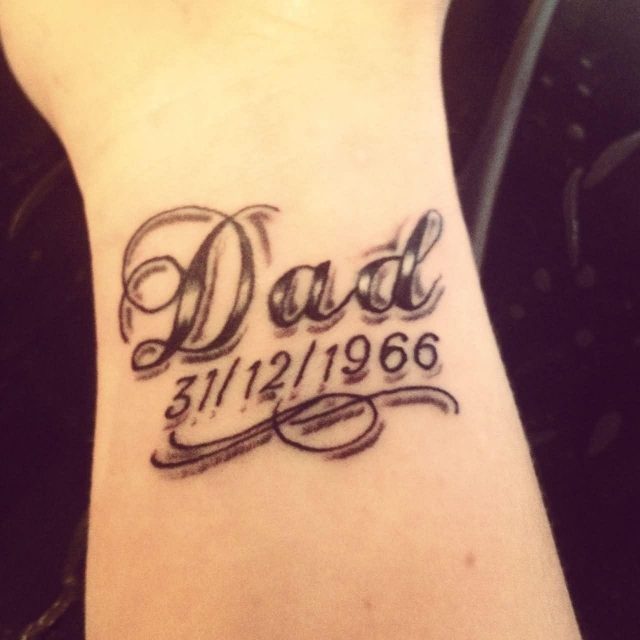 Nice grey ink memorial dad tattoo