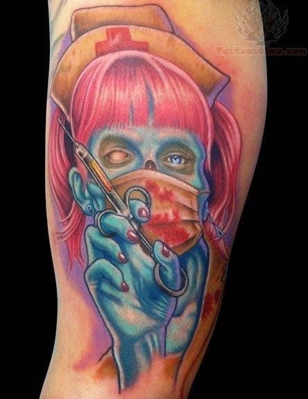 Nurse with injection tattoo