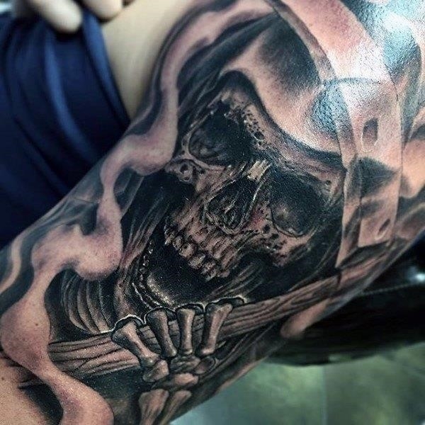 Open mouth grim reaper tattoo for men