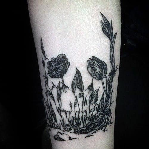 Optical illusion flower life death skull guys arm tattoos
