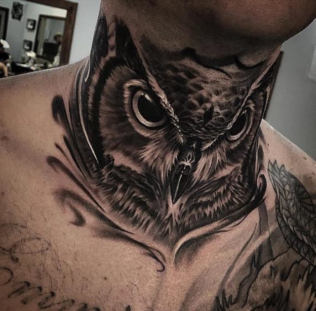 Owl guys neck tattoo