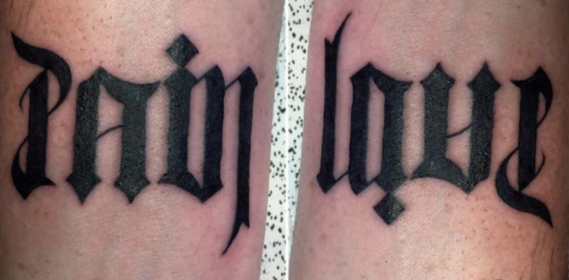 Pain love ambigram tattoos