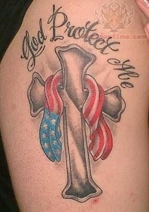 Patriotic cross tattoo