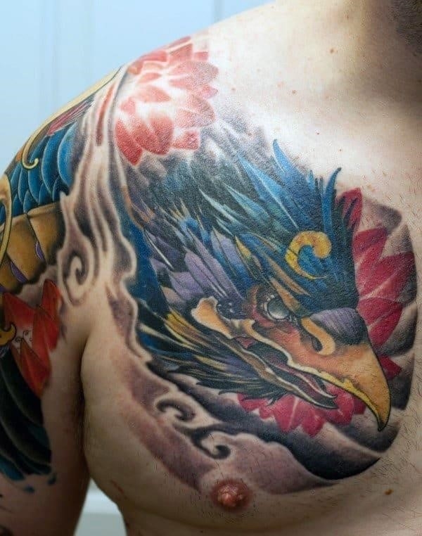 Phoenix shoulder and chest tattoo for men