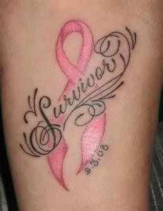 Pink ribbon and survivor cancer tattoo