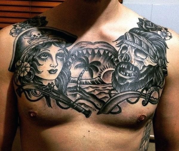 Pirate chest tattoo designs men