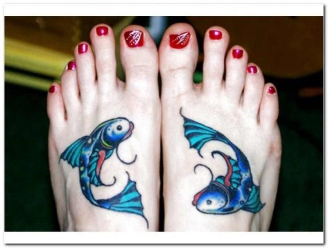 Pisces zodiac tattoo on feet
