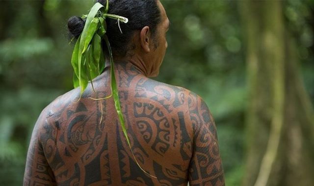 Polynesian back tattoo