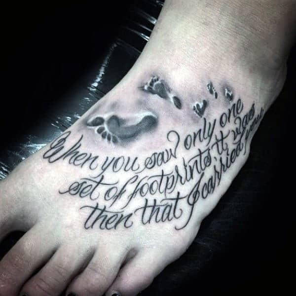 Quote footprint mens foot tattoos