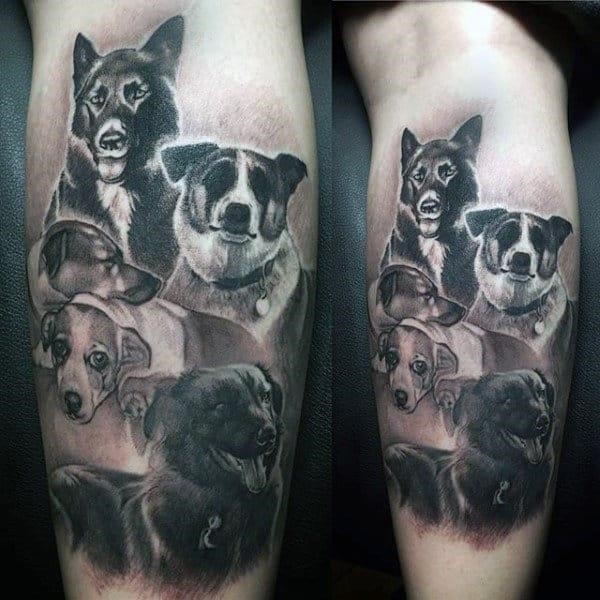 Realistic dogs animals tattoos for men on leg calf