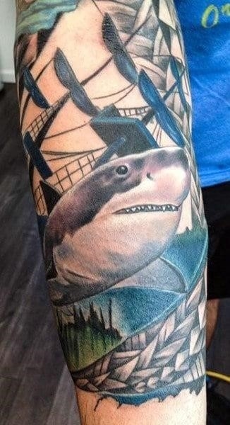 Realistic mens shark tattoos