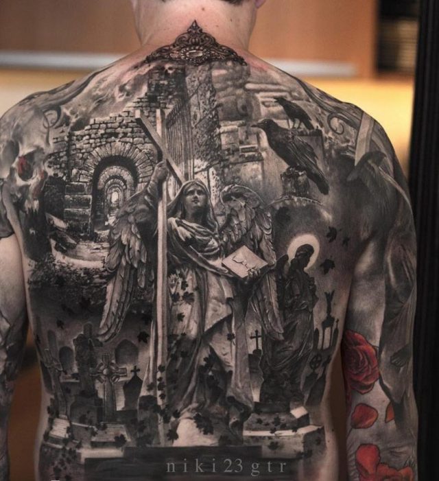 Religious back tattoo