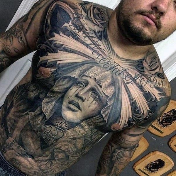Religious christian guys tattoos on stomach