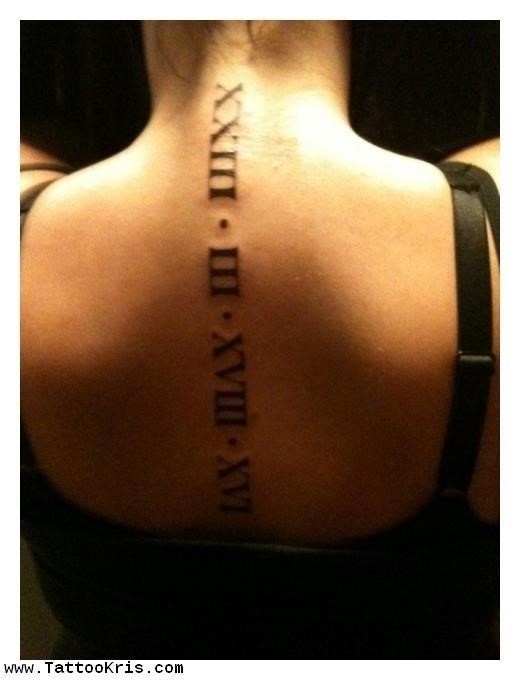 Roman numeral tattoos on spine