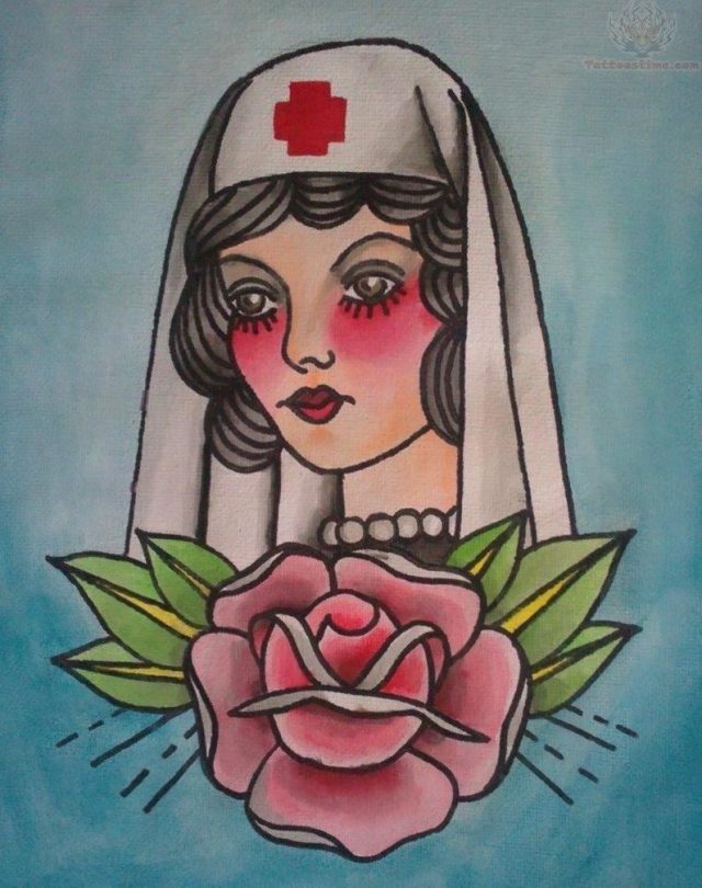 Rose and nurse tattoo designs