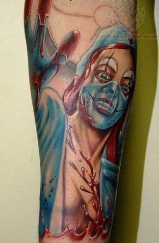 Scary nurse tattoo on arm