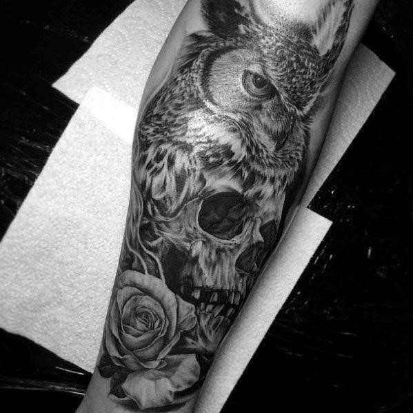 Sharp owl skull male tattoo ideas