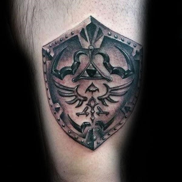 Shield with triforce symbol male zelda arm tattoos