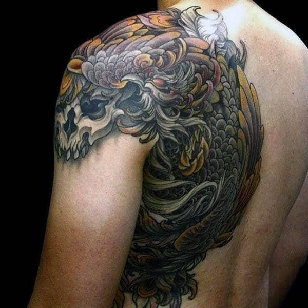 Shoulder and back male phoenix tattoos