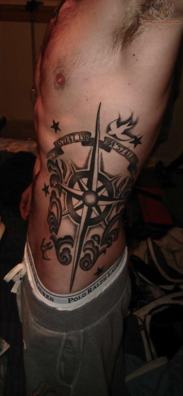 Side rib compass tattoo