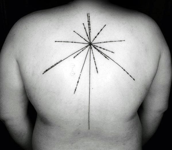 Simple black ink back pulsar map guys tattoos