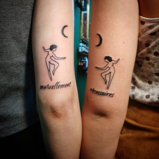 Sister tattoos coupletattoos tatuaje ink inkedgirl linertattoo danceunderthemoon black cheyennetattooequipment secondskintrieste