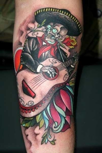 Skeleton guitar tattoo