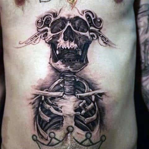 Skeleton skull lower stomach tattoos for guys