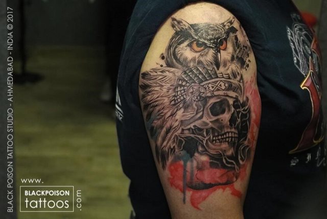Skull owl tattoo