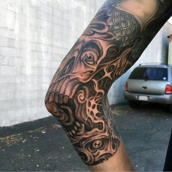 Skull tattoo elbow for men