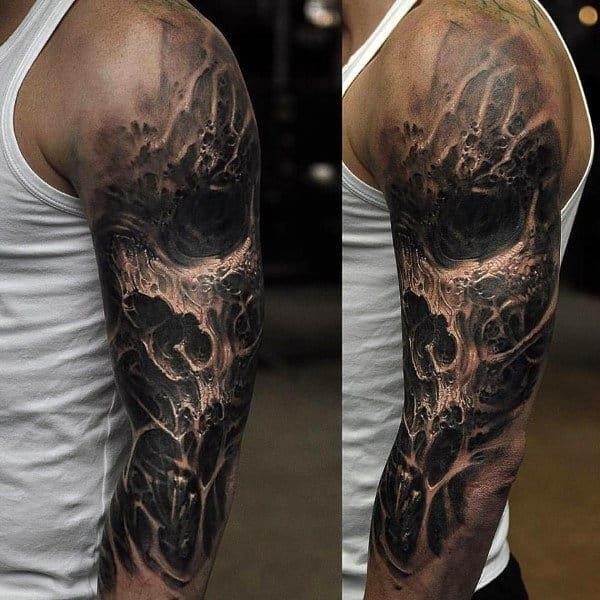 Skull tattoos male sleeves designs ripped skin ideas