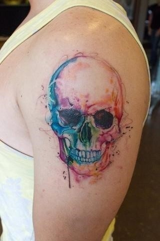 Skull watercolor tattoo large