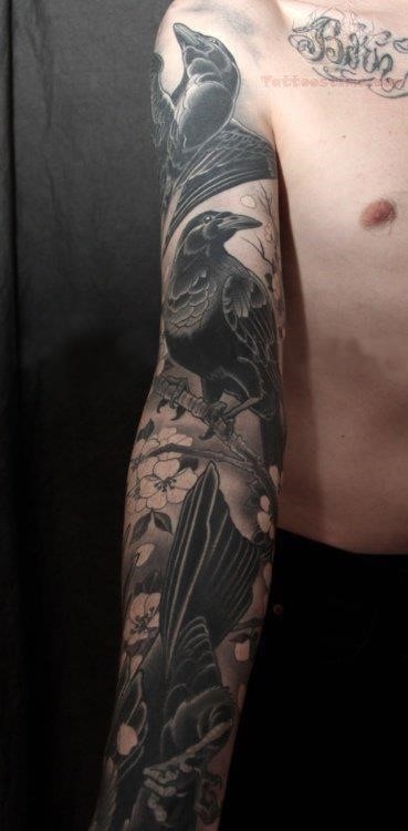 Sleeve raven tattoo for men