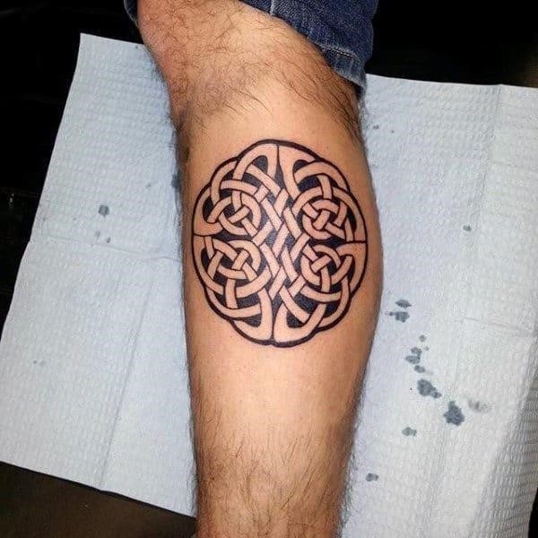 Small simple guys celtic knot leg calf tattoos