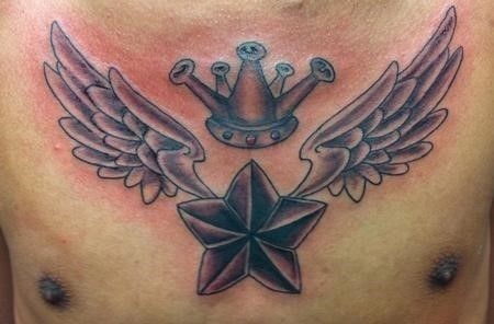 Star tattoo chest wings crown special luck freedom loyalty royalty power