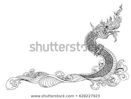 Stock vector hand drawn thai dragon on water line thai is thailand style and tattoo design 628227923