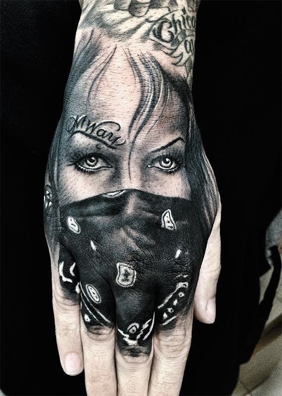 Tattoo photo hand chicano realistic woman
