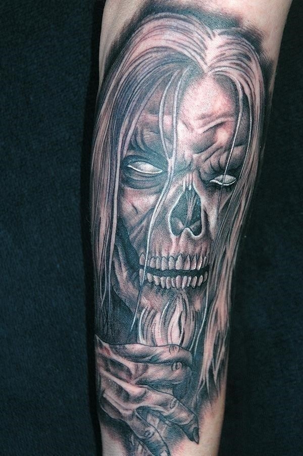 Evil Skull Tattoo Design blue ballpoint pen by chelomacabre on DeviantArt