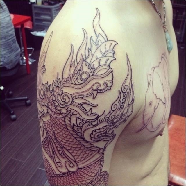 Thai dragon tattoo designs line work golden iron tattoo studio downtown toronto of thai dragon tattoo designs
