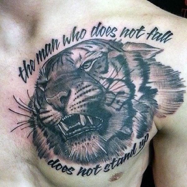Tiger strength guys chest tattoos