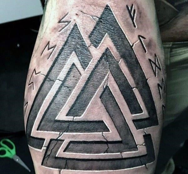 Triangle stone viking runes tattoos for men on arm