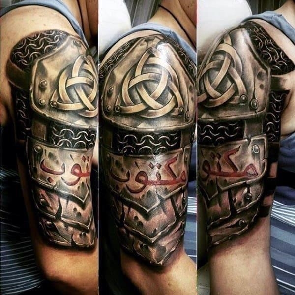 Upper arm 3d mens celtic knot armor tattoo designs